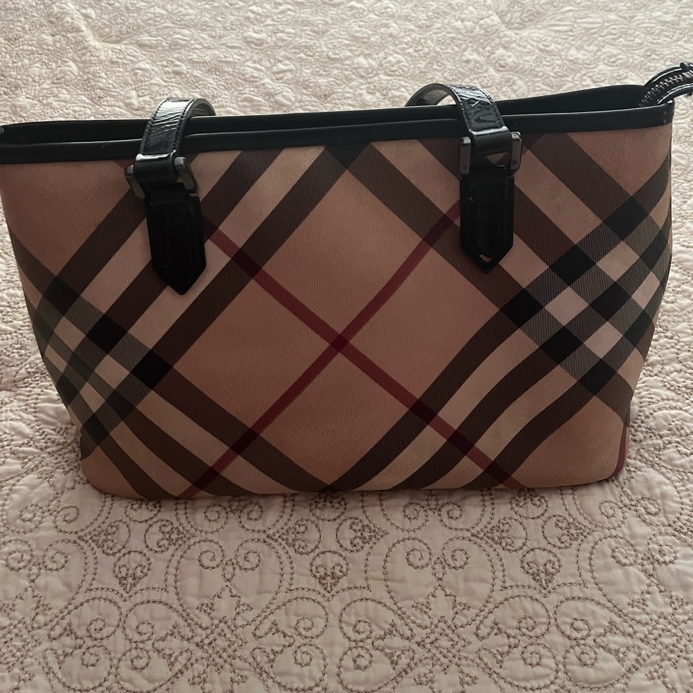 BURBERRY BLACK NOVA CHECK COATED CANVAS REGENT MEDIUM